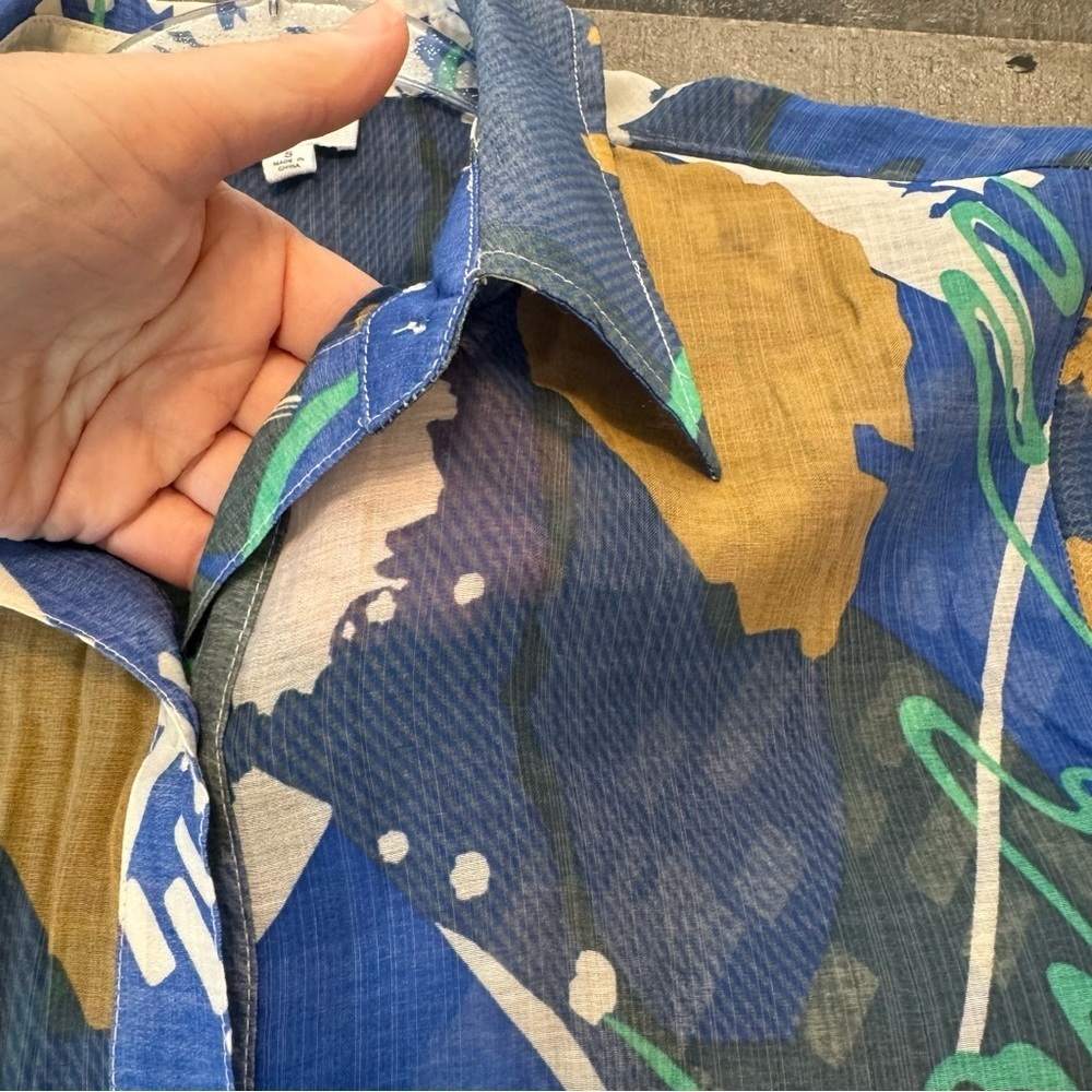 Le Lis Retro Blue and Green Abstract Casual Shirt size Small - Picture 5 of 10